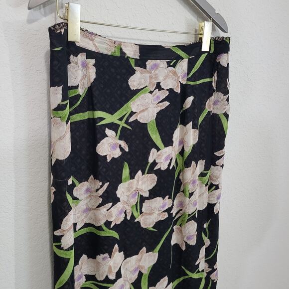 Reversible Skirt Womens Size L Midi Length Floral Geometric Pull On Elastic - Picture 8 of 16